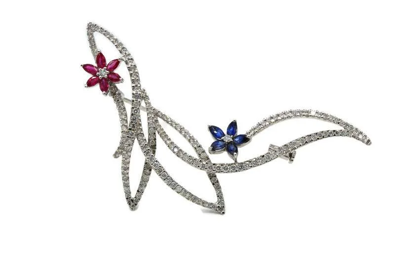 RUBY, SAPPHIRE AND DIAMOND BROOCH