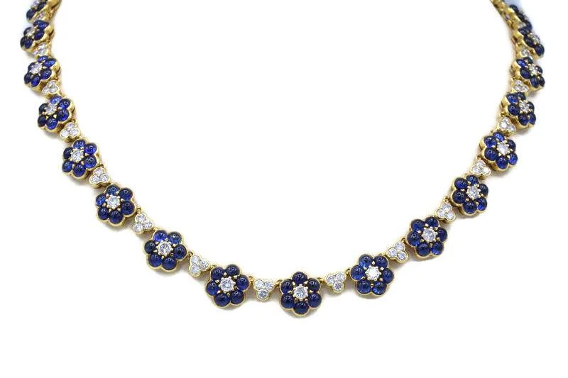 SAPPHIRE AND DIAMOND FLOWER NECKLACE