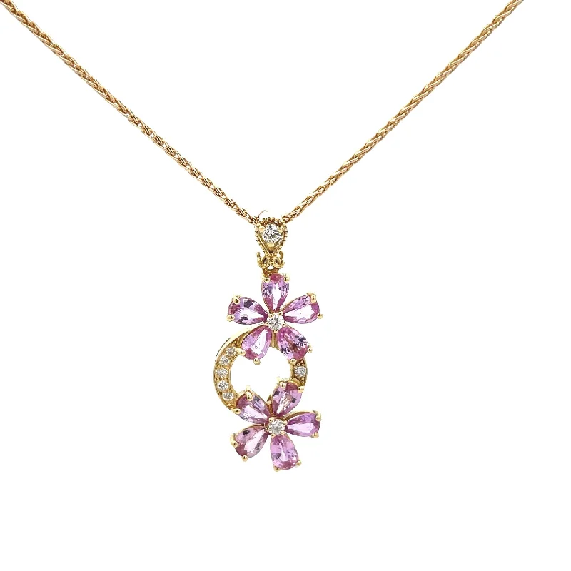 Sapphire And Diamond Flower Pendant Necklace