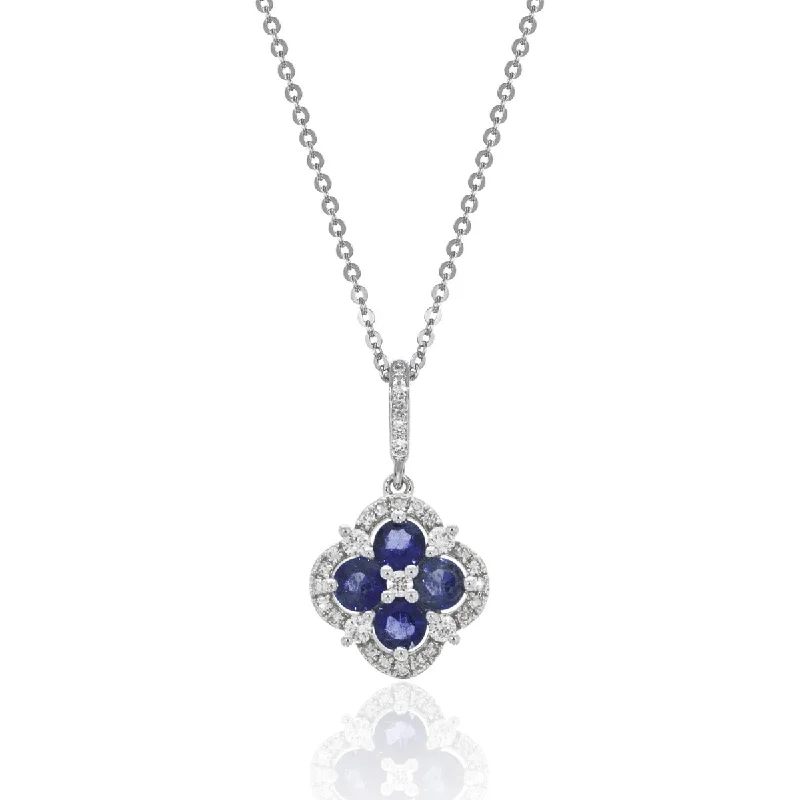 Sapphire & Diamond 14K White Gold Clover Necklace