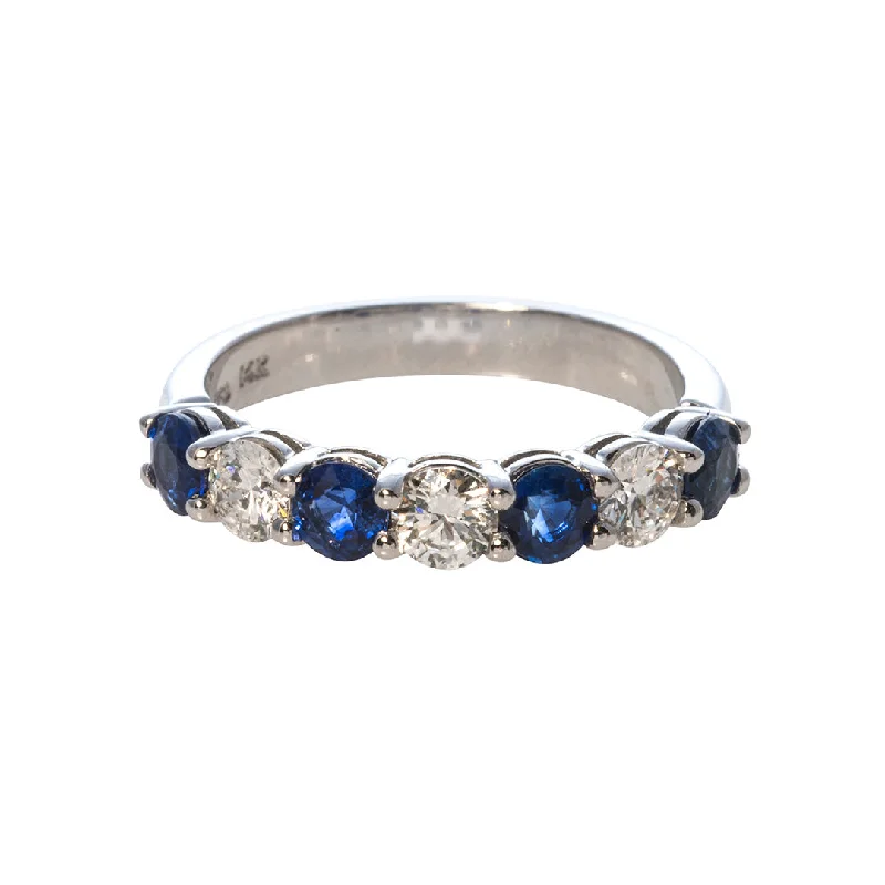 Sapphire & Diamond 7 Stone 14K White Gold Band