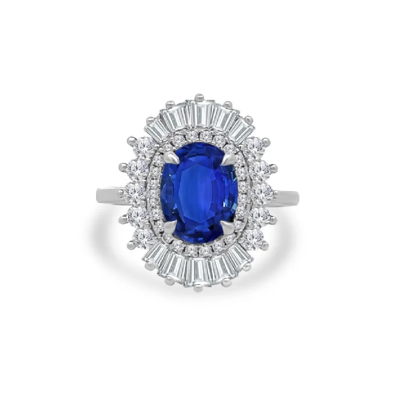 2.15ct Oval Cut Sapphire with Sunburst Halo