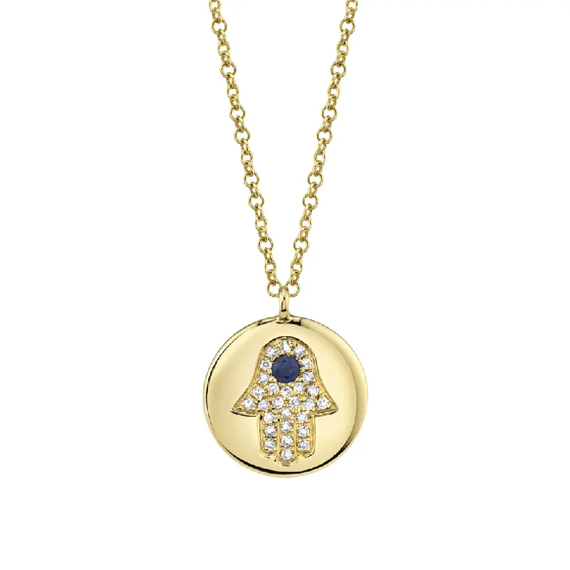 Shy Creation Diamond & Blue Sapphire Hamsa Necklace SC55004945