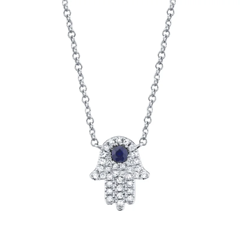 Shy Creation Diamond & Blue Sapphire Hamsa Necklace SC55005244