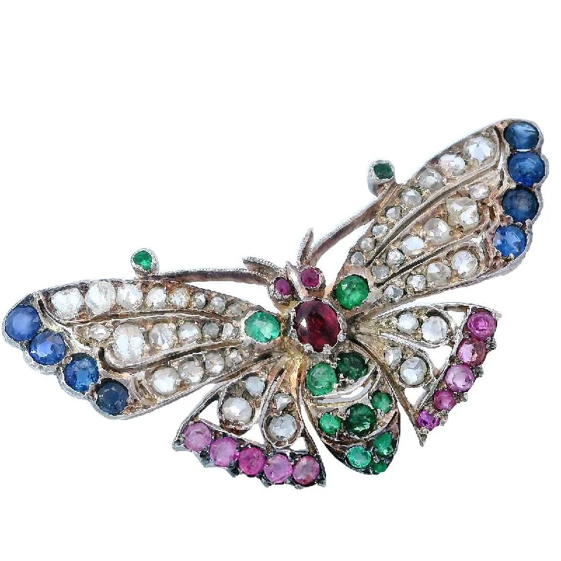 SILVER & YELLOW GOLD BUTTERFLY BROOCH