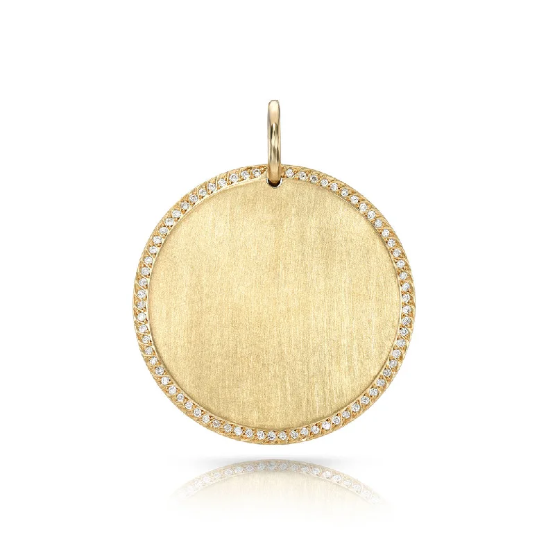 Single Stone Pavé Frame Round Disc Pendant