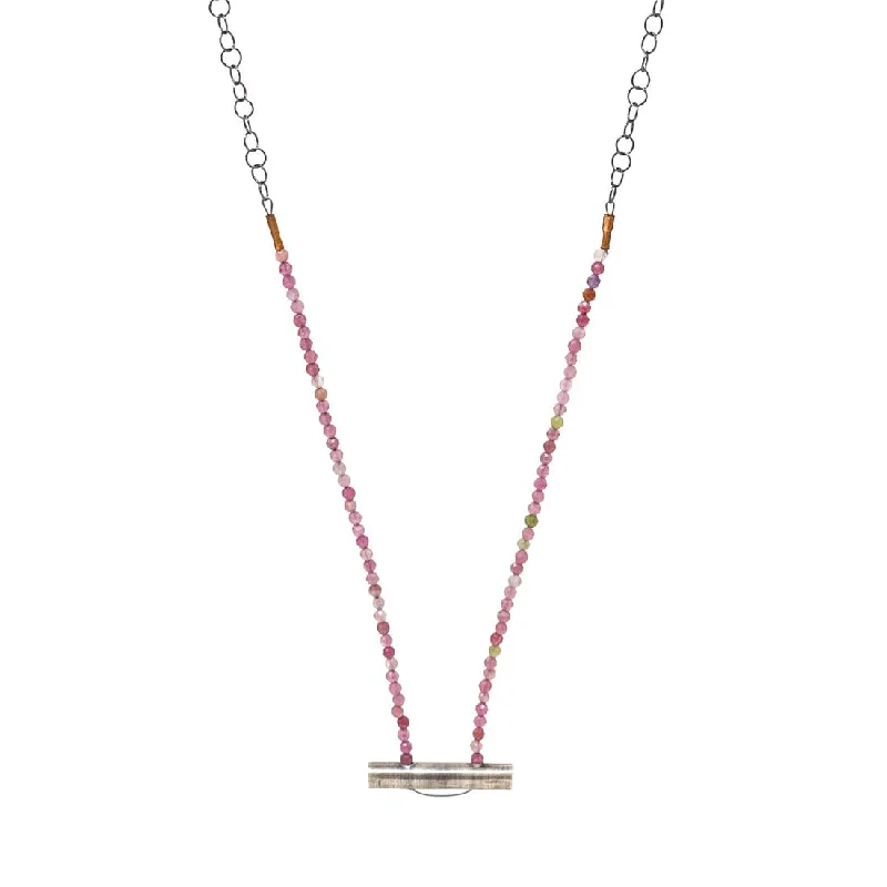 Sterling Silver Bar and Micro Tourmaline Necklace