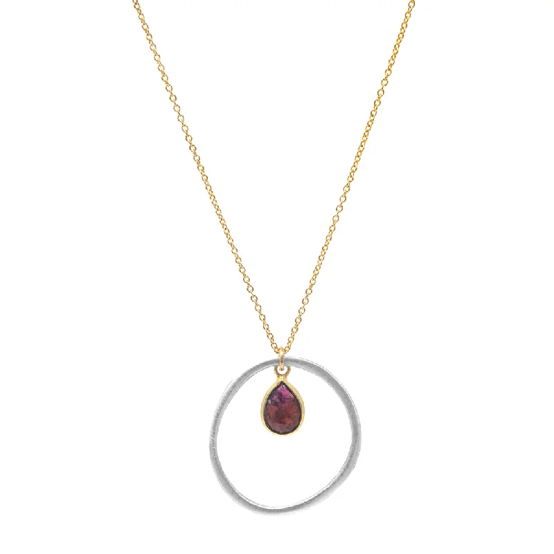 Sterling Silver Circle Garnet Pendant