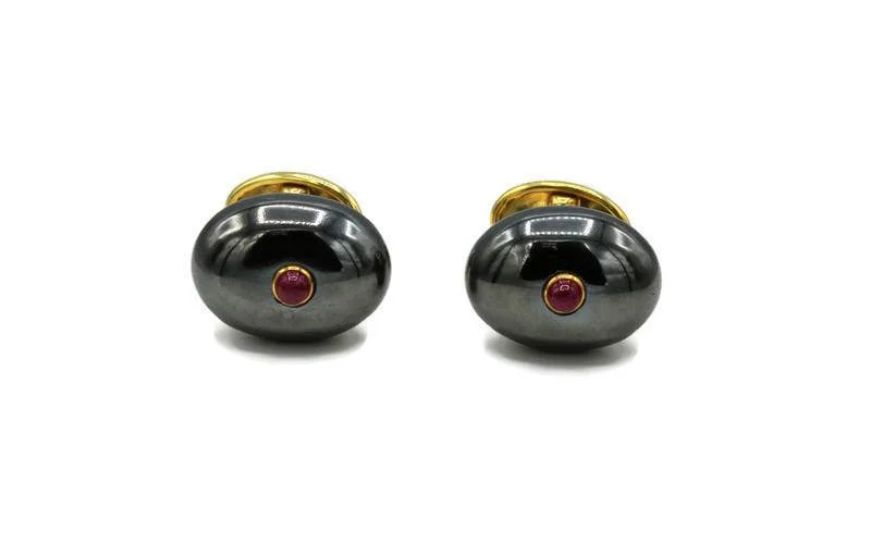 SULKA HEMATITE AND RUBY CUFFLINKS