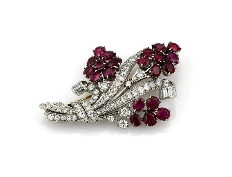 TIFFANY & CO DECO RUBY AND DIAMOND BROOCH