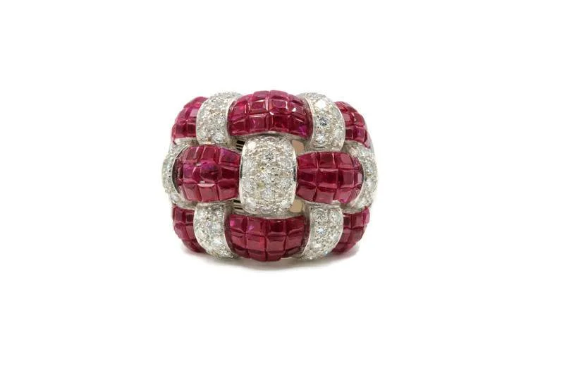 UNIQUE RUBY AND DIAMOND WEAVE BAND