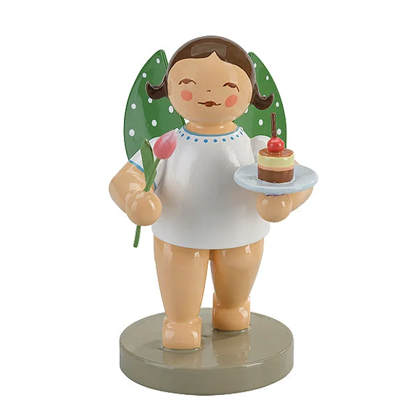 Wendt & Kuhn Angel with Cupcake & Tulip Wooden Figurine