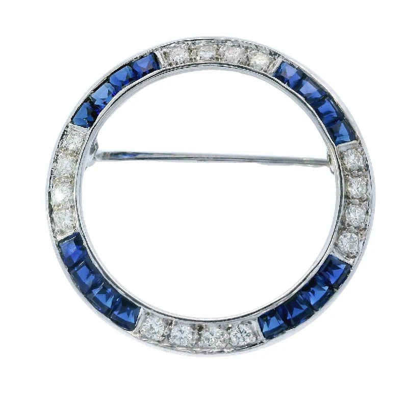 WHITE GOLD VINTAGE SAPPHIRE & DIAMOND BROOCH